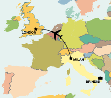Flight path Milan to London